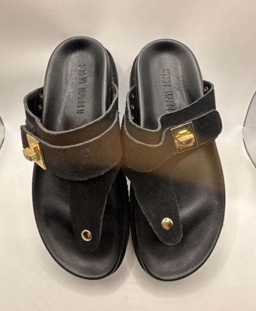 Steve Madden THONA Black Suede Thong Platform Sandals Size 6M